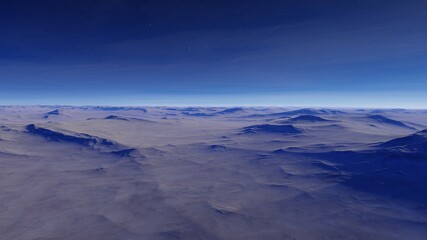 Exoplanet fantastic landscape. Beautiful views of the mountains and sky with unexplored planets. 3D render