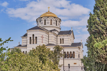 Fototapeta na wymiar The Russian Orthodox Saint Vladimir Cathedral, Chersonesos Taurica, Sevastopol, Crimean Peninsula.