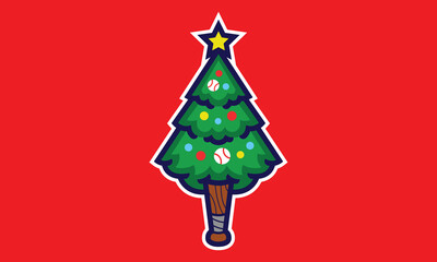 Christmas tree baseball bat vector illustration