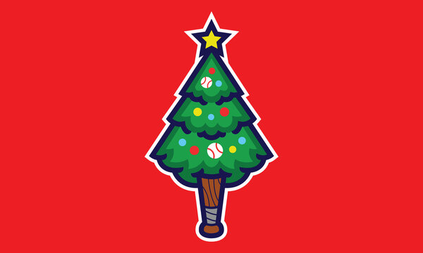 Christmas tree baseball bat vector illustration