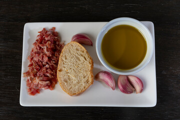 zenith image of plate of bread with garlic and olive oil