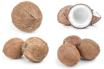 Group of coconut close-up isolated on white background