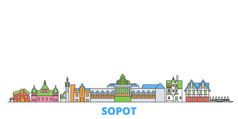 Poland, Sopot cityscape line vector. Travel flat city landmark, oultine illustration, line world icons