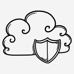 cloud and shield doodle vector icon. Drawing sketch illustration hand drawn line eps10