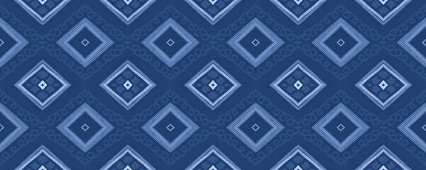 Indigo Ethnic Ornament. Seamless African Textile 