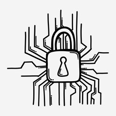 padlock circuit doodle vector icon. Drawing sketch illustration hand drawn line eps10