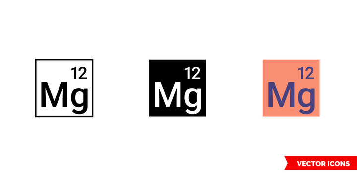 Magnesium icon of 3 types color, black and white, outline. Isolated vector sign symbol.