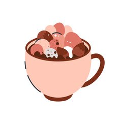 Cup of coffee with marshmallows. Cozy winter drink. Vector illustration.