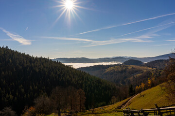 sunrise view from the mountains of Romania autumn with fog