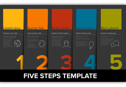 Five Simple Colorful Dark Steps Process Infographic Layout