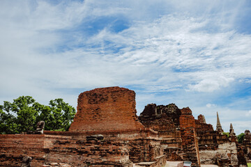 Landscape Ayutthaya historical park of Wat Mahathat. The famous temple of the equivalent human Thailand. UNESCO World Heritage Site, Thailand. 