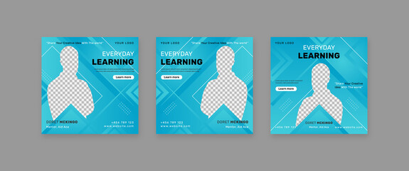 Set of Social Media Post Template,  Editable Square Banner Ads, E-learning post, Electronic Media Vector Illustration