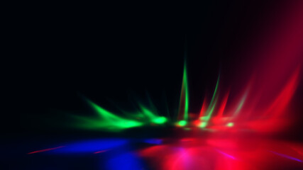 Neon abstract light rays on a dark background. Light effect, laser show, surface reflection. Ultraviolet radiation, nightclub. 3d illustration