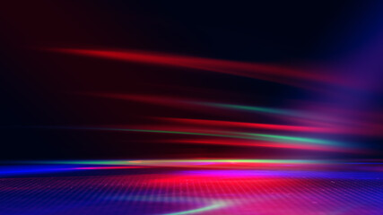 Neon abstract light rays on a dark background. Light effect, laser show, surface reflection. Ultraviolet radiation, nightclub. 3d illustration