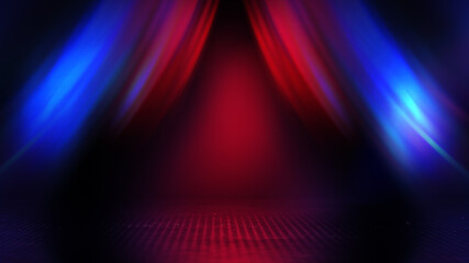 Neon abstract light rays on a dark background. Light effect, laser show, surface reflection. Ultraviolet radiation, nightclub. 3d illustration