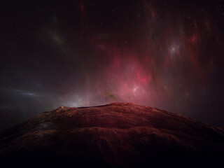 surreal night sky, magical light and stars in space landscape