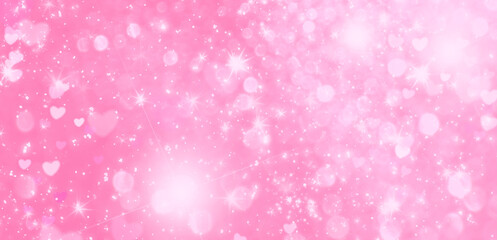 Fototapeta na wymiar Soft pink and white abstract gradient bokeh background with circles, hearts and sparkles