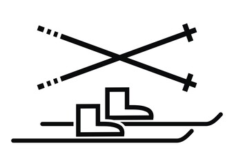 Skiing equipment, black vector icon on white background