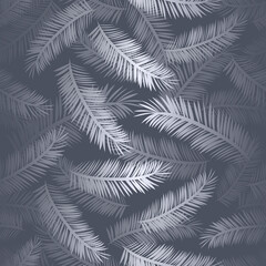 Silver seamless pattern with palm leaves