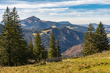 calm autumnal landscape in the upper Allgaeu Alps with Gruenten summit in the background