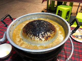Grilled pan after eating. Bangkok Thailand.