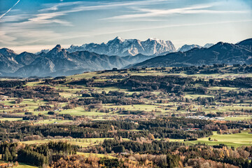 awesome view in autumnal atmosphere over the upper Allgaeu near Kempten, Bavaria,Germany