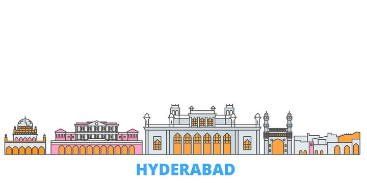 India, Hyderabad Cityscape Line Vector. Travel Flat City Landmark, Oultine Illustration, Line World Icons