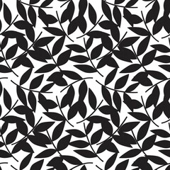 Black and White Tropical Botanical Leaf Seamless Pattern Background