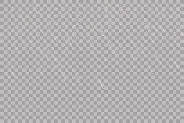 Fototapeta premium Rain transparent template background. Falling water drops texture. Nature rainfall on checkered background.