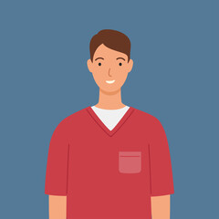 Male nurse in red medical robe. Vector illustration in a flat style.