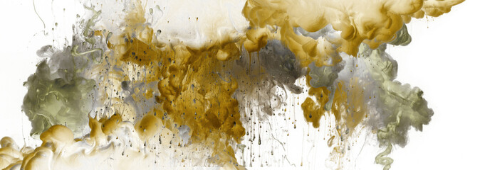 Acrylic splash colors in water. Ink blot. Abstract background. Horizontal long banner.