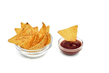 Corn chips on a white background. Quick snack.