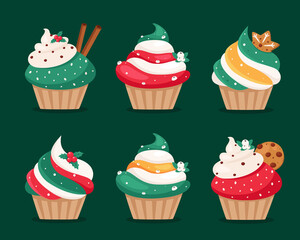 Christmas cupcakes. Merry Christmas Vector illustrations.