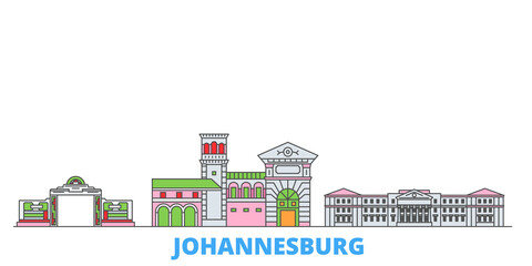 Naklejka premium South Africa, Johannesburg cityscape line vector. Travel flat city landmark, oultine illustration, line world icons