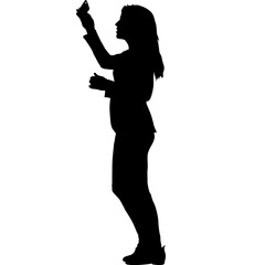 Black silhouettes woman with arm raised on a white background