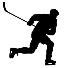 Silhouette of hockey player on white background