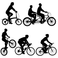 Obraz premium Set silhouette of a tandem cyclist on a white background