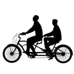 Fototapeta premium Silhouette of a tandem cyclist on a white background