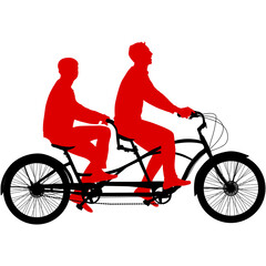 Silhouette of a tandem cyclist on a white background