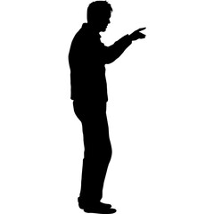 Black silhouettes man with arm raised on a white background