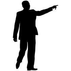 Black silhouettes man with arm raised on a white background