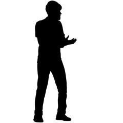 Black silhouettes man with arm raised on a white background