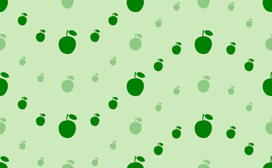 Seamless pattern of large and small green apple symbols. The elements are arranged in a wavy. Vector illustration on light green background