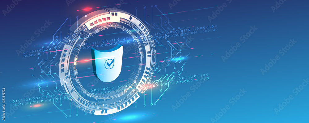 Poster 3d Digital security and network protection. Cyber security for internet projects. Antivirus technology web services. Data protection web banner.