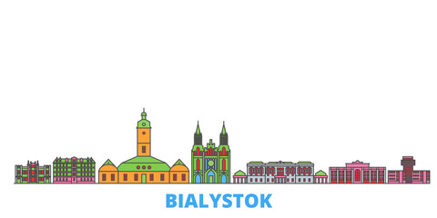 Poland, Bialystok cityscape line vector. Travel flat city landmark, oultine illustration, line world icons