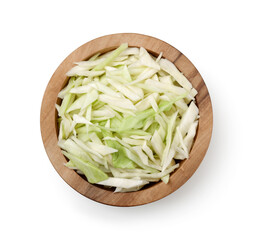 Wooden bowl of fresh raw chopped white cabbage