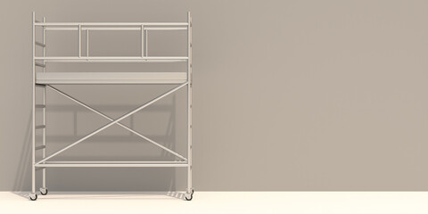 Scaffolding tower on beige color wall background. 3d illustration
