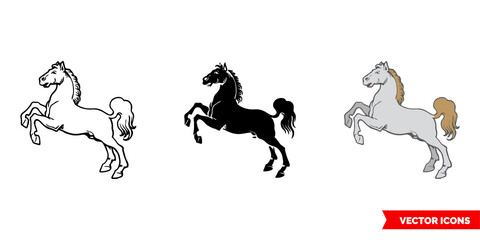 Horse icon of 3 types color, black and white, outline. Isolated vector sign symbol.