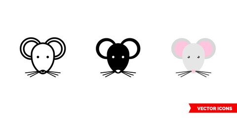 Mouse icon of 3 types color, black and white, outline. Isolated vector sign symbol.