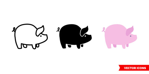 Pig icon of 3 types color, black and white, outline. Isolated vector sign symbol.
